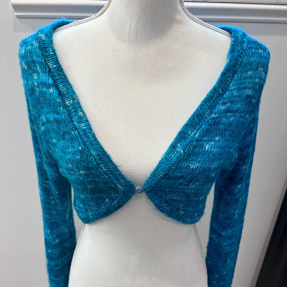 Blue Knit Cropped Cardigan